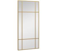 Miroir mural verrière rectangulaire style fenêtre, horizontal ou vertical avec 4 crochets, en métal doré - 110x50 cm