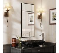 Miroir mural verrière rectangulaire style fenêtre, horizontal ou vertical avec 4 crochets, en métal noir - 110x50 cm