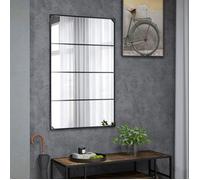 Miroir mural verrière rectangulaire style industriel, horizontal ou vertical avec 4 crochets, en métal noir 109 x 69 cm