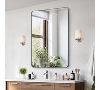 Miroir mural VEVOR Miroir de maquillage Miroir de salle de bain 1220 x 916 x 25 mm cadre argenté en alliage d'aluminium Miroir avec support en forme de Z adapté