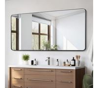 Miroir mural VEVOR Miroir de maquillage Miroir de salle de bain 1828 x 915 x 25 mm Cadre noir en alliage d'aluminium Miroir avec support en forme de Z adapté