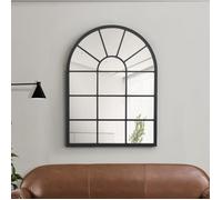 [en.casa] Miroir Mural Design Stylé Forme Fenêtre Arrondie pour Salon Chambre Entrée Salle de Bain Intemporel Moderne MDF 80 x 60 cm Noir Mat