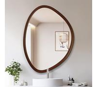 Miroir mural vintage chic 60 x 80 cm - Miroir de maquillage décoratif avec cadre en noyer - Design irrégulier pour salon et chambre à coucher