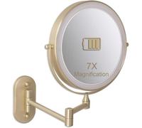 Miroir Mural Vity avec Lumières Grossissement 7X, Miroir De Salle De Bain Pivotant à 360°, Miroir Double Face avec 3 Réglages D’éclairage