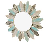 Miroir Murale en Plumes, 41cm Porche de Miroir en Plumes en Métal Stéréo à Suspendre au Mur, Sculpture d'art Mural en Plumes à Suspendre Minimaliste Moderne pour Salon, Couloir, Chambre à Coucher