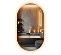 Miroir Muraux Oval 46x80 cm avec Lumière Chaude, Rétro Éclairage et Lumières LED Vertical et Horizontal Style Élégant sans Cadre Forme Oblong Suspendu avec Bords Polis Décoratif