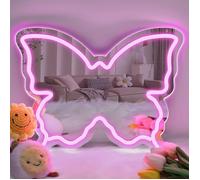 Miroir néon papillon - cadeau anniversaire ados et enfants - mural chambre de filles - USB - rose
