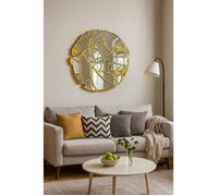 Miroir - ORNAMURA - Éclat Doré - 60 cm - Cadre en bois - Design géométrique moderne