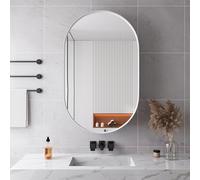 Miroir Oval avec Cabinet de Rangement, Cabinet Médical Encastré, Cabinets Mural avec Cadre Métallique, Miroir et Étagères Réglables, Rangement pour Salle de Bain, Salon et Chambre, Blanc,85x51.5x12cm