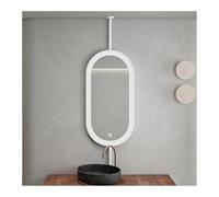 Miroir Ovale à Tige Suspendue avec éclairage LED Rotatif, 3 Couleurs d'éclairage et luminosité réglable, idéal pour Le Salon, la Chambre ou Le vestiaire (Blanc, 50 x 100 cm)