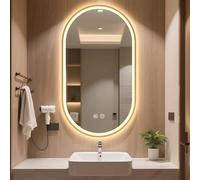 Miroir Ovale Avec Cadre En Aluminium, Miroir De Salle De Bain à LED, Rétroéclairé, 3 Couleurs Graduables, Miroir Mural, Miroir De Maquillage Intelligent, HD, Antidéflagrant, N(Size:50x90CM,Color:Gold)