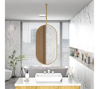 Miroir ovale doré monté au plafond, design de tige de suspension personnalisable, cadre en métal, réflexion pratique du verre pour salle de bain et salon