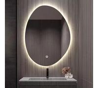 Miroir Ovale Irrégulier éclairé par LED, Miroir De Salle De Bain Asymétrique Moderne, LED 3 Couleurs Dimmable, Anti-buée, Monticule Mural Rétroéclairé, 3 Colours, 40x60cm/15.7X23.6in