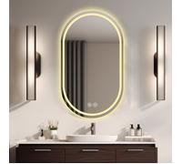 Miroir Ovale LED 60x100cm Sans Cadre Intelligent Anti-Buée Tactile Éclairage 3 Couleurs Miroir Salle de Bain