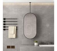 Miroir Ovale, Miroir de courtoisie monté au Plafond avec Cadre en métal Noir et Tringle de Plafond, miroirs pour Salle de Bain, entrée, au-Dessus du lavabo, Salon(50cmx70cm)