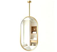 Miroir ovale monté au plafond avec tige de suspension - Noir/Argent/Or | Miroir de maquillage flottant en verre HD pour lavabo de salle de bain et dressing(Gold,50cmx60cm)