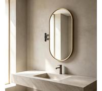 Miroir ovale mural pivotant avec rotation à 360° et bras télescopique | Cadre en alliage d'aluminium,rotation à 360°,bras extensible rétractable,pour salle de bain(Gold,90x60cm)