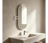 Miroir ovale mural pivotant avec rotation à 360° et bras télescopique | Cadre en alliage d'aluminium,rotation à 360°,bras extensible rétractable,pour salle de bain(Wit,90x60cm)