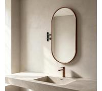Miroir ovale mural pivotant avec rotation à 360° et bras télescopique | Cadre en alliage d'aluminium,rotation à 360°,bras extensible rétractable,pour salle de bain(Walnut,90x50cm)
