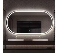 Miroir Ovale Mural pour Salle de Bain 48" x 28" sans Cadre, avec éclairage LED antibuée, incassable, intensité Variable, éclairage Frontal et arrière, Bouton Tactile (Horizontal, 32 x 20 pou