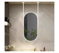 Miroir Ovale Suspendu au Plafond ou au Mur avec Cadre et Tige de Suspension en métal Blanc, Miroir carré Flottant pour Salle de Bain, idéal pour la Maison ou l'hôtel (50 cm x 70 cm)