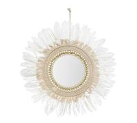 Miroir - PARIS PRIX - Plumes - 50cm - Blanc & Or - Rond - Décoration Murale