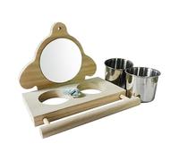 Miroir Perroquet Perroquet - en Acier Inoxydable, Cage à Oiseaux en Bois, Bol d'eau Alimentaire | Support d'arbre à Perche en Bois Naturel pour Perruche calopsitte Ara Finch Lovebird