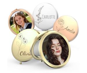 Miroir Personnalisable de Poche, Mini Miroir Compact Portable, Impression Photos et Gravure Texte, Indispensable Et Un pour Un Mariage, NoëL ou La Saint-Valentin, pour Vos Amis ou Vos Meilleurs Amis