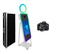 Miroir photo à selfie avec cadre LED portable à écran tactile pour mariage, fête, événements (blanc, cabine photo + appareil photo)