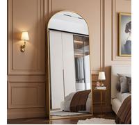 Miroir Plein Corps 180x80cm, Miroir Arche Doré, Verre Trempé, Pieds en Métal, Miroir Debout & Suspendu, Miroir pour Chambre