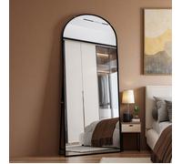 Miroir Plein Corps 180x80cm, Miroir Arche Noir, Verre Trempé Incassable HD, Pieds en Métal, Miroir Debout & Suspendu