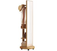 Miroir Plein Corps Rotatif 360° avec Roulettes Amovibles à Frein, Miroir sur Pied en Bois Massif avec Portant à Vêtements & Étagères Rangement, Miroir d'Habillage Anti-Éclatement pour Chambre Entrée