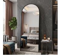 Miroir Plein Pied 180x80cm Arqué | Support Ajustable & Base Antidérapante | Verre Trempé Securit | Cadre Alliage d'Aluminium Noir