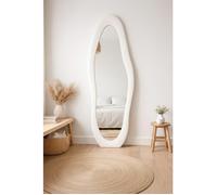 Miroir plein pied organique 160x50 cm - Cadre bois flanelle crème - Sur pied ou mural - Style scandinave