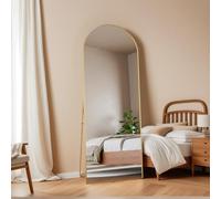 Miroir Pleine Longueur arqué 162x53 cm, Miroirs sur Pied avec Support, Grand Miroir de Sol Mural, miroir Plein Pied, Suspendu, Cadre en Alliage d’Aluminium, pour Chambre, Salon (Or, 162L x 53l cm)