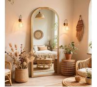 Miroir pleine longueur arqué, miroir haute définition, réglage flexible, durable, élégant, polyvalent, 160x50cm, marron