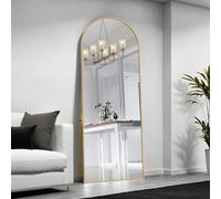 Miroir pleine longueur arqué, miroir sur pied bombé, miroir sur pied avec cadre en aluminium doré, miroir de vanité, miroir de sol, convient pour chambre à coucher, salon, garde-robe (doré, 162 x 53)