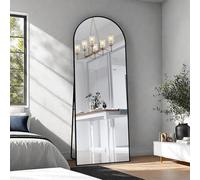 Miroir pleine longueur arqué, miroir sur pied bombé, miroir sur pied avec cadre en aluminium noir, miroir de vanité, miroir de sol, pour chambre à coucher, salon, garde-robe (noir, 162 × 53)