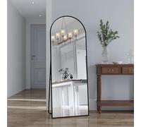 Miroir Pleine Longueur Arqué sur Pied 162 x 53 cm avec Cadre en Aluminium Noir, Bombé de Vanité pour Chambre à Coucher, Salon, Garde-robe