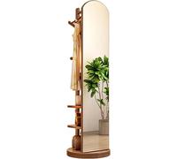 Miroir Pleine Longueur avec Porte-Manteau, Miroir Pleine Longueur en Bois Massif Rotatif à 360 °, Miroirs De Sol 2 en 1 Et Porte-Manteau, pour Chambre, Salon, Walnut, 40×40×168cm(15.7×15.7×66.1in)