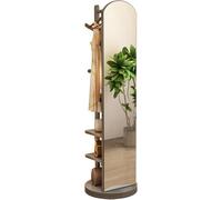 Miroir Pleine Longueur avec Porte-Manteau, Miroir Pleine Longueur en Bois Massif Rotatif à 360 °, Miroirs De Sol 2 en 1 Et Porte-Manteau, pour Chambre, Salon, Grey, 50×50×168cm(19.7×19.7×66.1in)