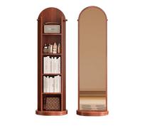 Miroir Pleine Longueur avec Rangement, 2 en 1 Miroir de Sol et Bibliothèque à 5 Niveaux, Rotation à 360°, 4 Crochets, pour Salon, Chambre à Coucher, étude