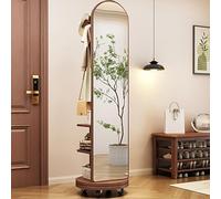 Miroir Pleine Longueur avec Roues Pivotantes, Miroir Pleine Longueur en Bois Massif Rotatif À 360° avec Porte-Manteau, Miroirs De Sol 2 en 1 et Porte-Manteau, pour Salon, Chambre À Coucher, Vestiair