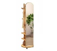 Miroir Pleine Longueur avec Roues Pivotantes, Miroir Pleine Longueur en Bois Massif Rotatif À 360° avec Porte-Manteau, Miroirs De Sol 2 en 1 et Porte-Manteau, pour Chambre À Coucher, Salon