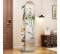 Miroir pleine longueur avec roues rotatives, réglable à 360°, support de rangement à 3 niveaux, miroir sur pied avec porte-manteau pour décoration de salon et chambre à coucher