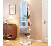 Miroir Pleine Longueur, Miroir Pivotant en Bois Massif avec Penderie et Étagères Ouvertes, Miroir sur Pied pour Chambre À Coucher, Salon, Couloir