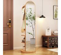 Miroir Pleine Longueur, Miroir Pleine Longueur en Bois Massif Rotatif À 360° avec Porte-Manteau, Miroirs De Sol 2 en 1 et Porte-Manteau, pour Chambre À Coucher, Salon