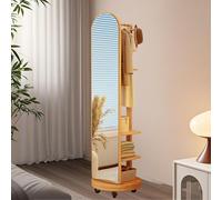 Miroir Pleine Longueur, Miroirs en Pied en Bois Massif Rotatif À 360° avec Porte-Manteau, Miroir a Poser au Sol 2 en 1 et Porte-Manteau, pour Chambre À Coucher, Salon