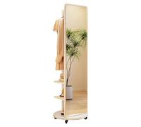 Miroir pleine longueur rotatif à 360° avec porte-manteau - Miroir sur pied 2 en 1 pour salon, chambre à coucher et vestiaire - Design élégant en bois pour économiser de l'espace et utilisation