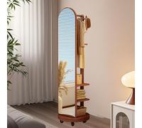 Miroir pleine longueur rotatif à 360° avec porte-manteau - Miroir sur roulettes en bois pour chambre à coucher et salon - Design 2 en 1 peu encombrant - 50 x 172 cm